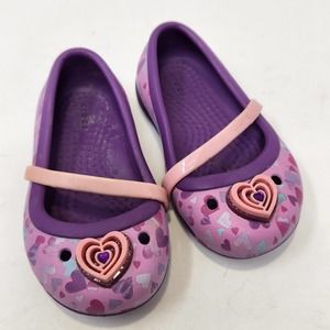 Crocs Lina Heart Charm Flats Child 5 Purple Pink Slip On Shoes Closed Toe